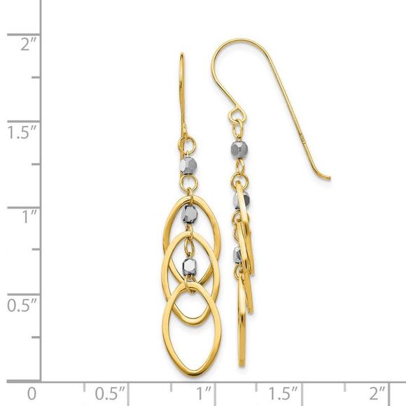 Cascading Oval and Bead Dangle Earrings in 14k Two Tone Gold - Picture 4 of 5